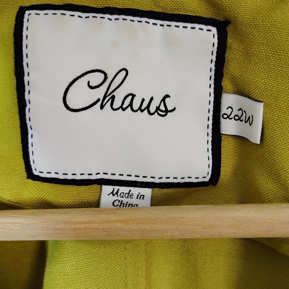 Chaus Linen-Blend Shacket — Chartreuse, Roll-Tab Sleeves, Pockets — 22W - Picture 6 of 8